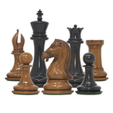 Chariot of Selene Series 4.4" Luxury Staunton Chessmen in Distressed Boxwood and  Ebony Wood